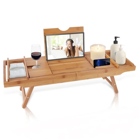 Serenelife Bamboo Bathtub Caddy &Bed Laptop Stand SLBCAD50.5
